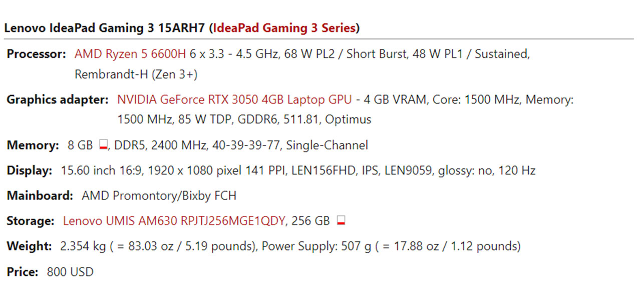 Lenovo IdeaPad Gaming 3 15ARH7